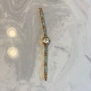 Elegant Gold and Green Stone Bracelet Watch